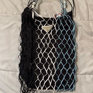 Prada Black, White, and Blue Net Bag